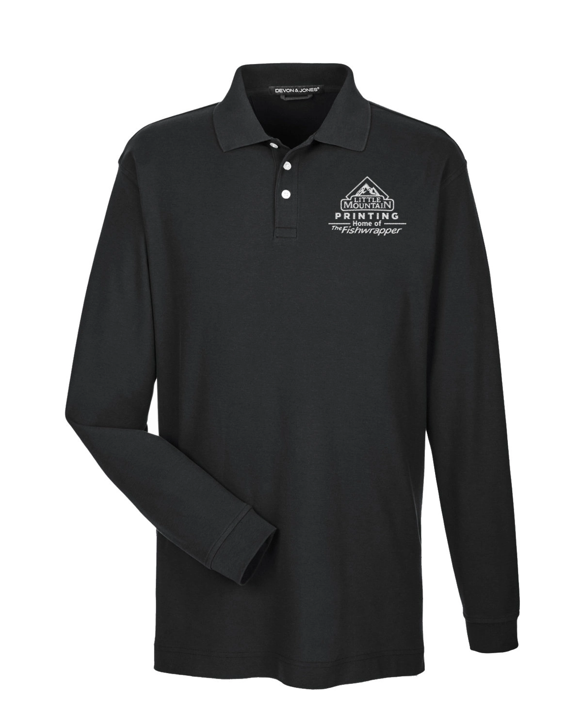 Variant Image for D110 - Devon & Jones - Men's Pima Piqué Long-Sleeve Polo - LMP - 1 Color - White - Website Little Mountain Printing