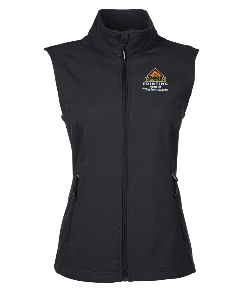 Variant Image for CE701W  - CORE365 Ladies' Cruise Two-Layer Fleece Bonded Soft Shell Vest - LMP - 3-Color White - Website Little Mountain Printing