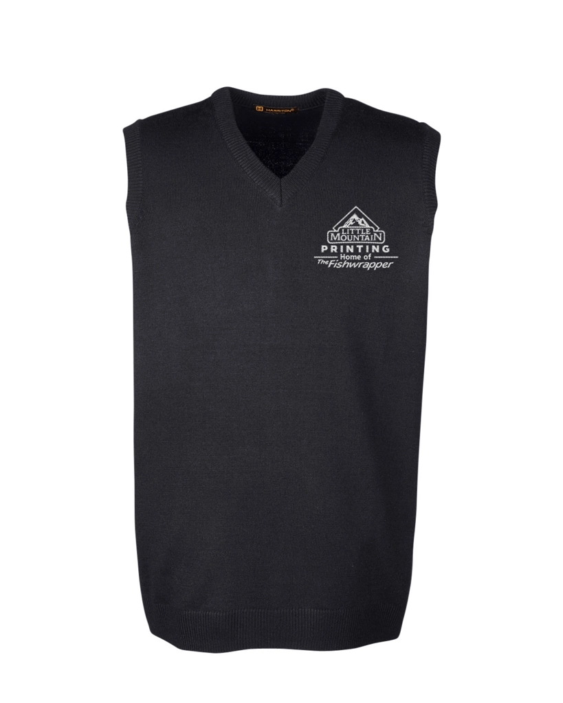 Variant Image for M415 - Harriton Men's Pilbloc™ V-Neck Sweater Vest - LMP - 1 Color - White - Website Little Mountain Printing