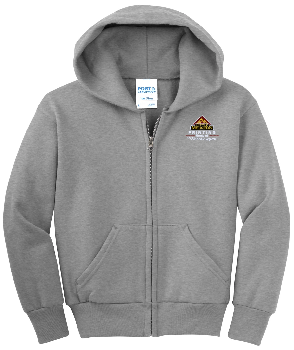 Variant Image for PC90YZH - Port & Company® Youth Core Fleece Full-Zip Hooded Sweatshirt - LMP - 3-Color White - Website Little Mountain Printing