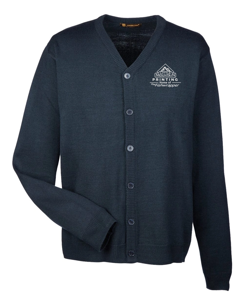 Variant Image for M425 - Harriton Men's Pilbloc™ V-Neck Button Cardigan Sweater - LMP - 1 Color - White - Website Little Mountain Printing
