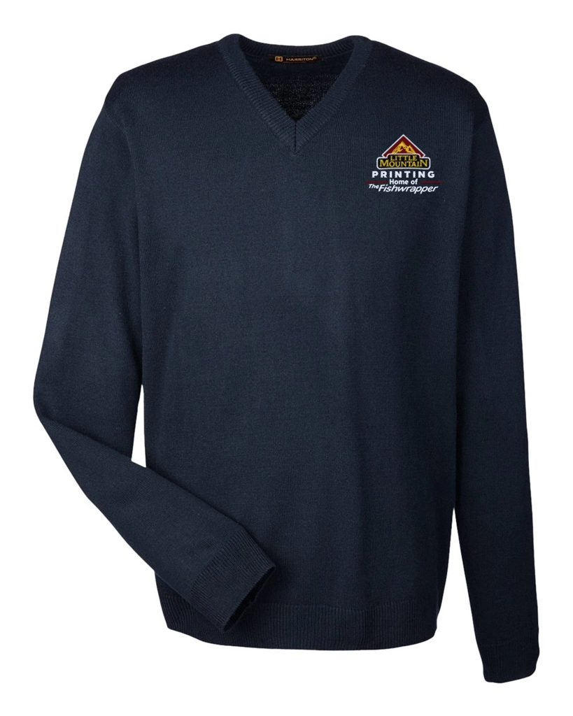 Variant Image for M420 - Harriton Men's Pilbloc™ V-Neck Sweater  - LMP - 3-Color White - Website Little Mountain Printing