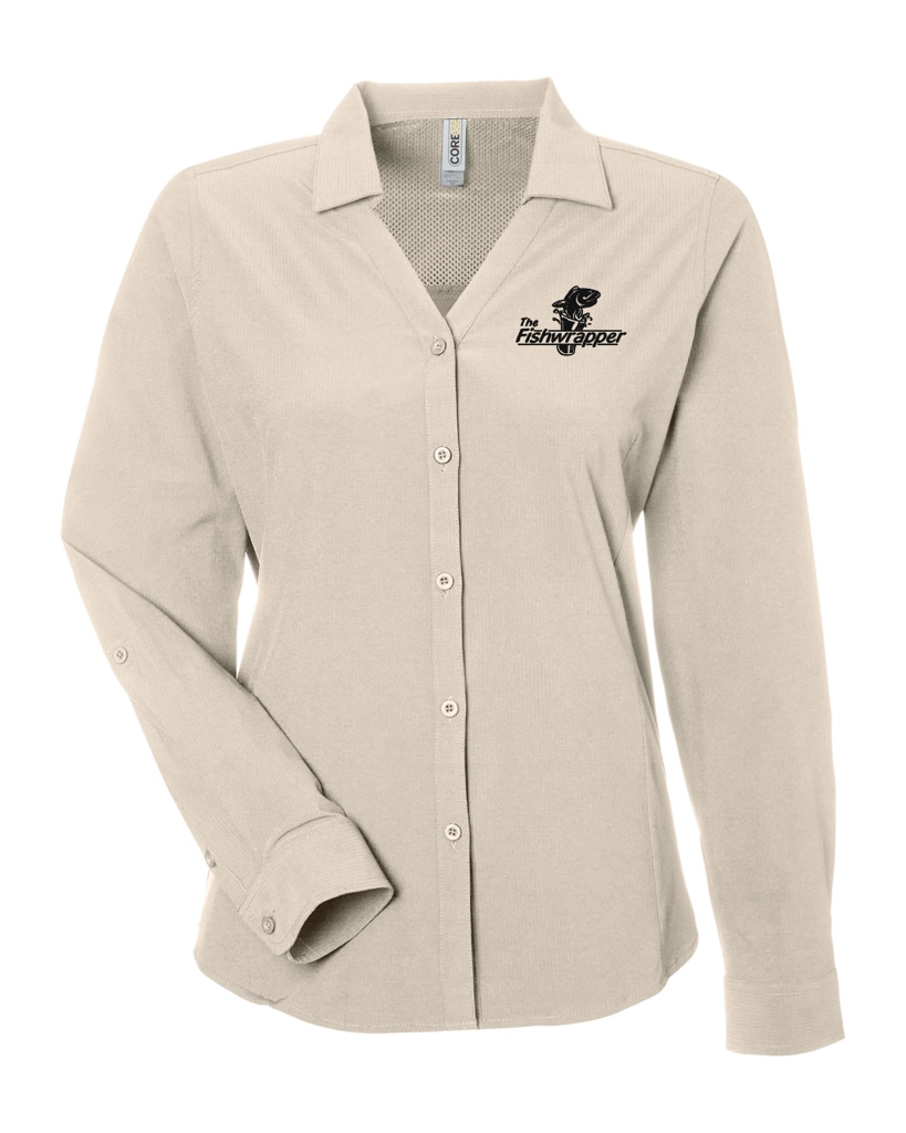 Variant Image for CE510LW  - CORE365 Ladies' Ultra UVP® Long-Sleeve Marina Shirt - FW - 1 Color Black - Website Little Mountain Printing