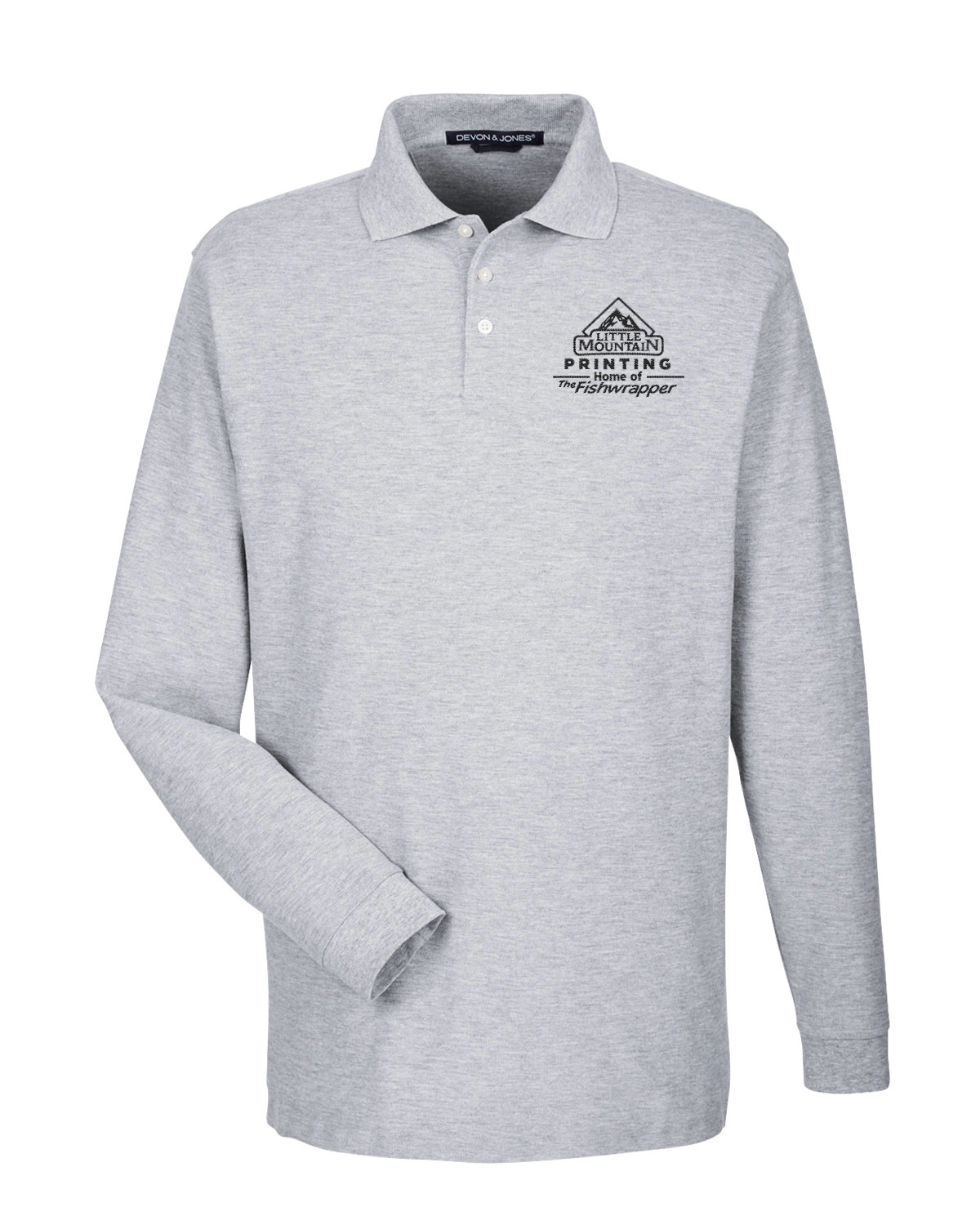 Variant Image for D110 - Devon & Jones - Men's Pima Piqué Long-Sleeve Polo - LMP - 1 Color - Black - Website Little Mountain Printing