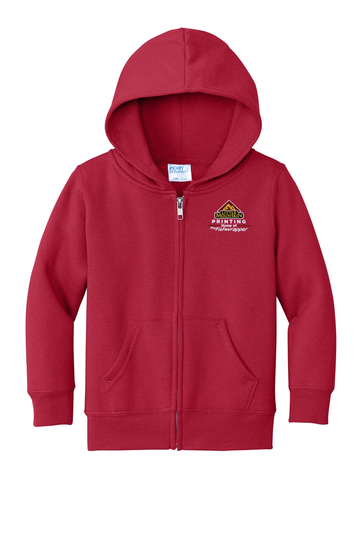 Variant Image for CAR78TZH - Port & Company® Toddler Core Fleece Full-Zip Hooded Sweatshirt - LMP - 3 Color - Maroon,White,Gold - Website Little Mountain Printing