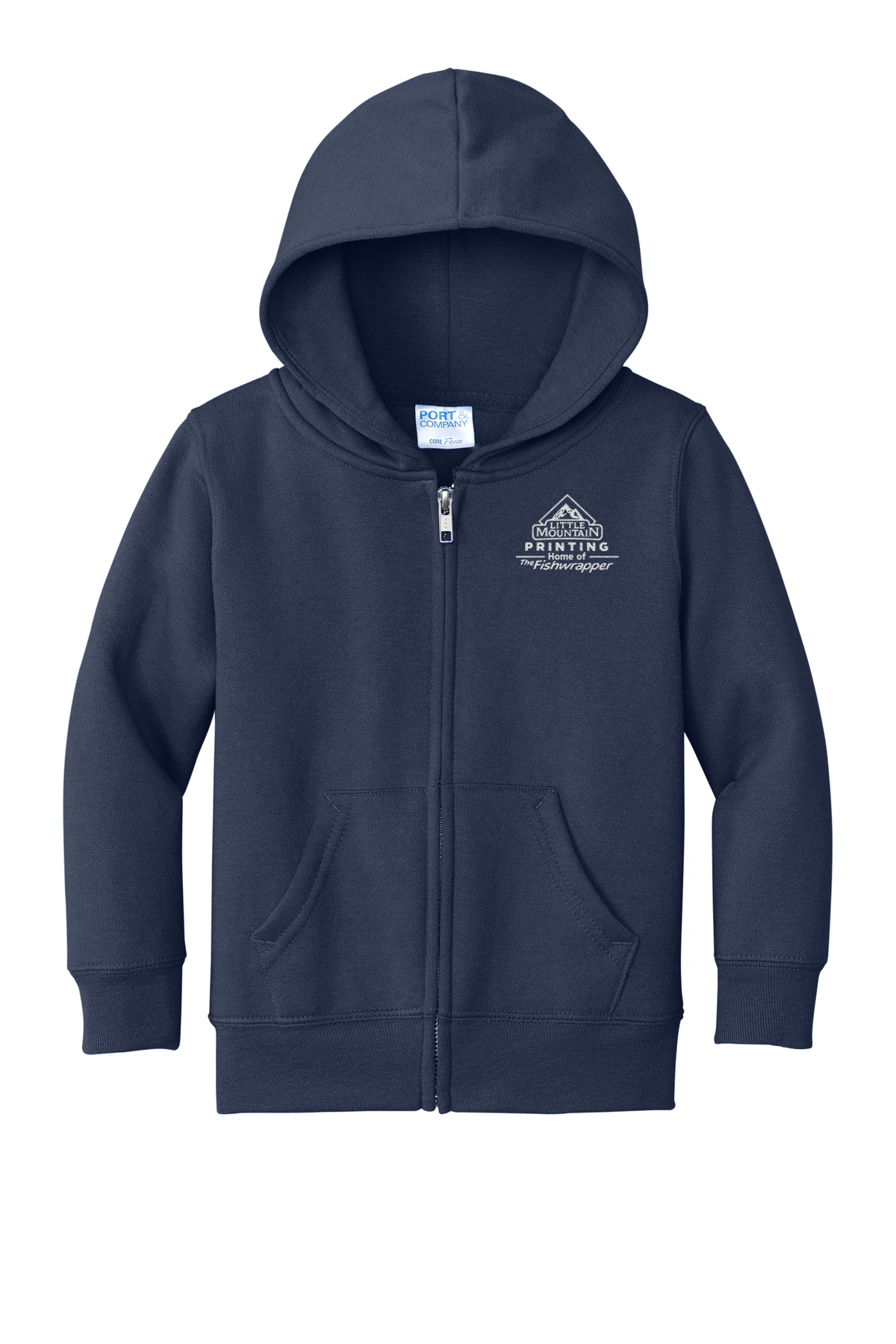 Variant Image for CAR78TZH - Port & Company® Toddler Core Fleece Full-Zip Hooded Sweatshirt - LMP - 1 Color - White - Website Little Mountain Printing