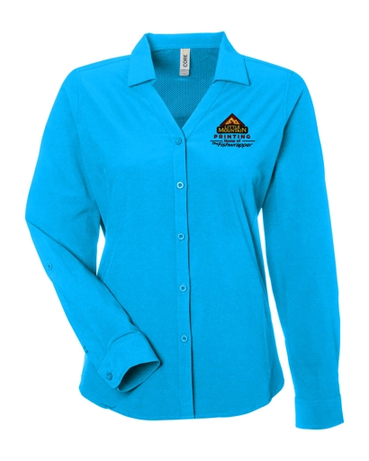 Variant Image for CE510LW  - CORE365 Ladies' Ultra UVP® Long-Sleeve Marina Shirt - LMP - 3 Color - Maroon,Black,Gold - Website Little Mountain Printing